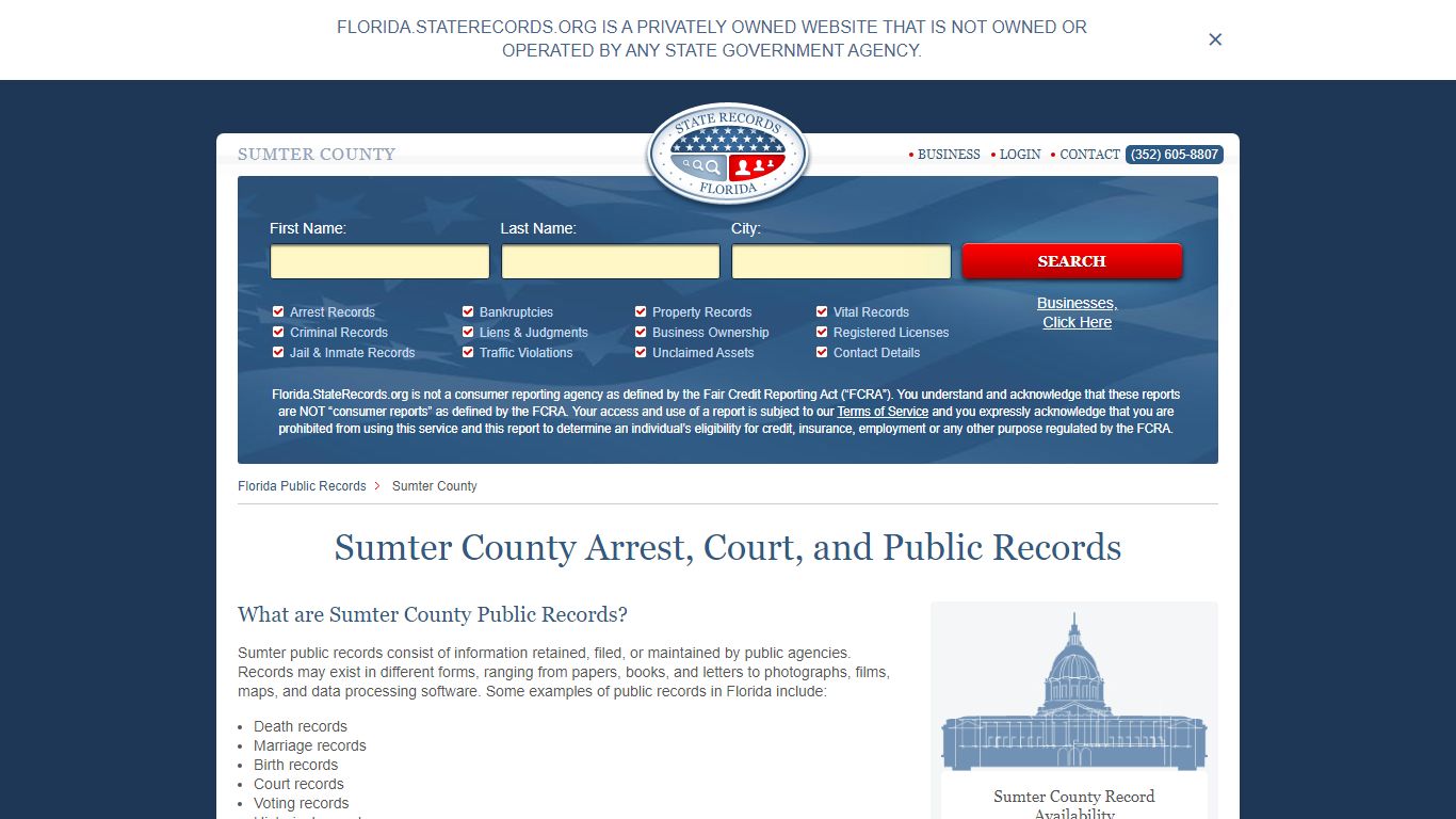 Sumter County Arrest, Court, and Public Records